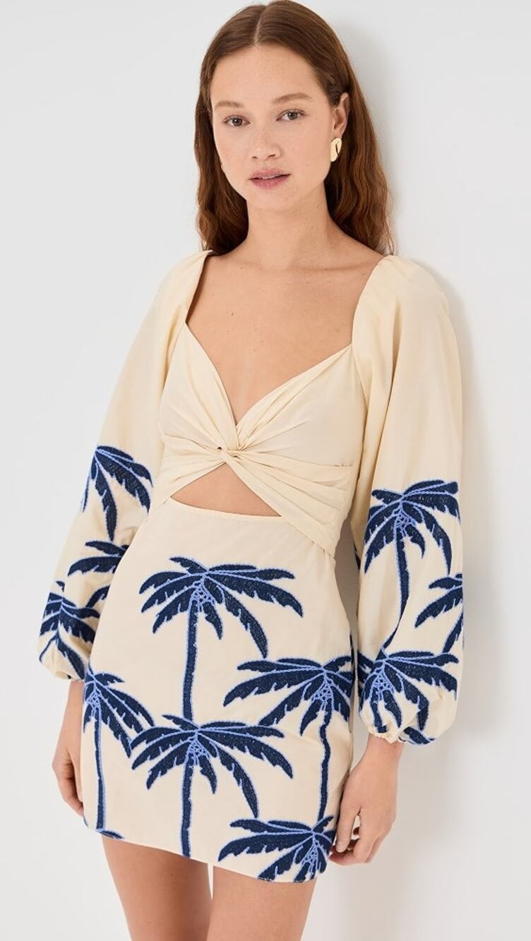 Johanna Ortiz Power Of The Sea Mini Dress Ivory Palm Embroidered Cutout Size 0